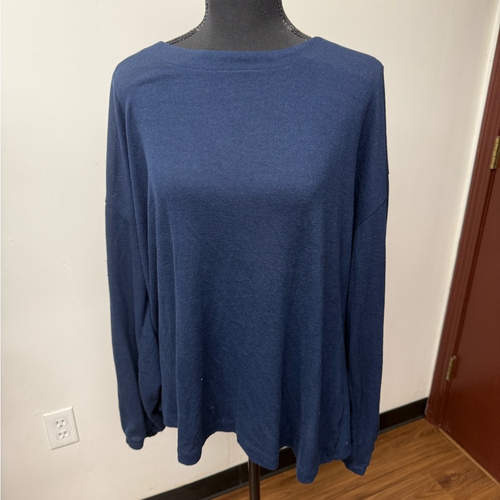 Eloquii Deep Blue Knit Top with Open Back Plus Size 22/24